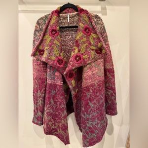 Free People textured long open front Wool blend cardigan size S